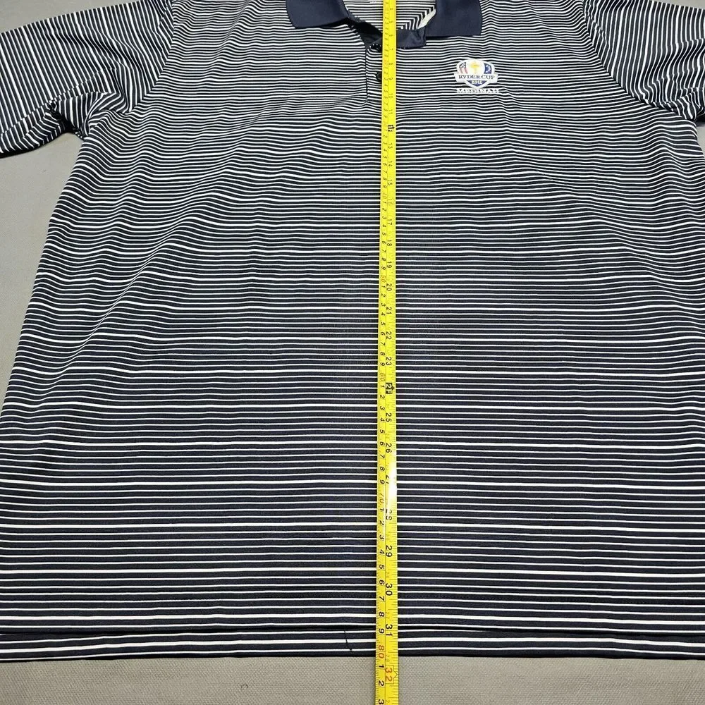 ADIDAS Ryder Cup Medinah‎ 2012 Men Blue Striped Short Sleeve Golf Polo Shirt XL